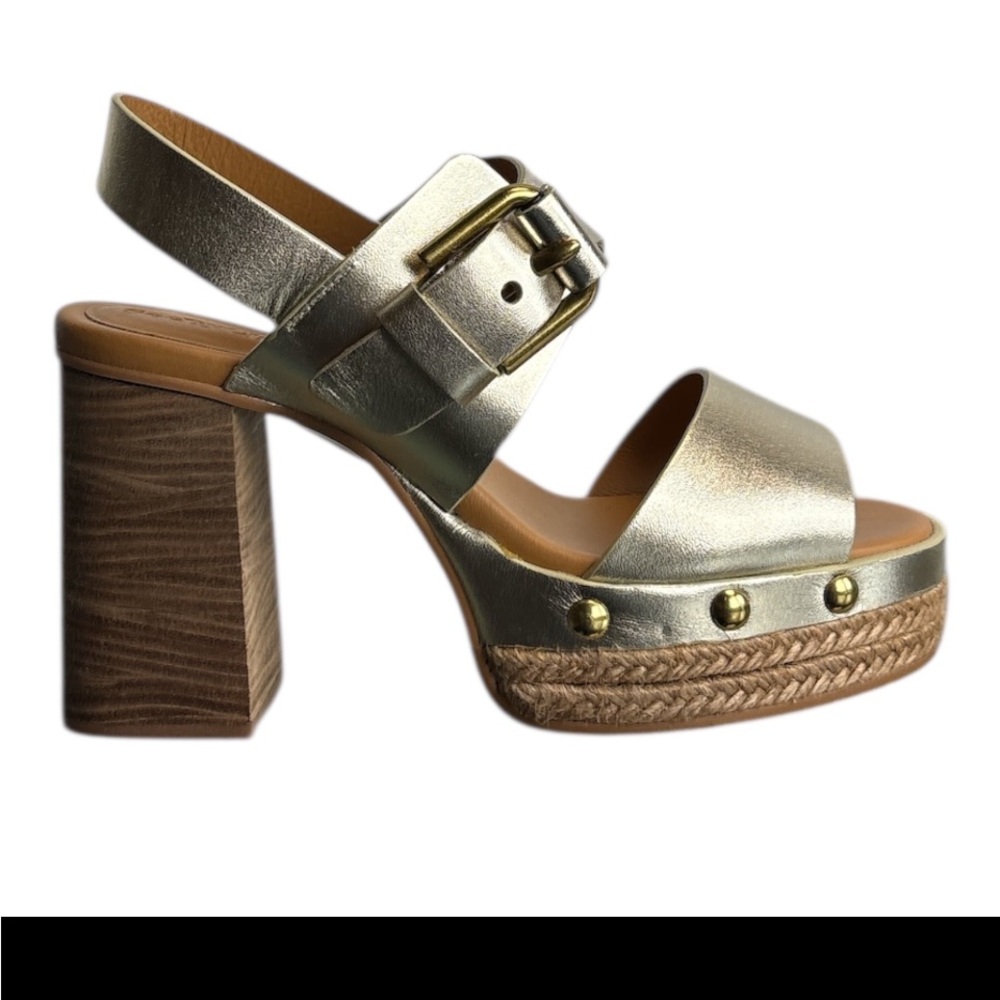 See by Chloe Joline Gold Platform Sandals Sz 37.5